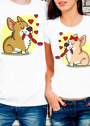 Парные футболки для влюбленных "Влюбленные Корги"