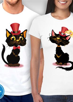 Парні футболки для закоханих з принтом "Кіт і кішка"