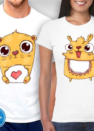 Парные футболки для влюбленных с принтом "Влюбленные котики"