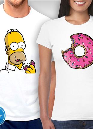 Парные футболки для влюбленных с принтом "Гомер и Пончик"