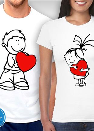 Парные футболки для влюбленных с принтом "Мальчик и Девочка"