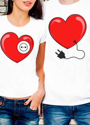 Парные футболки для влюбленных "Сердце Вилка и Розетка"