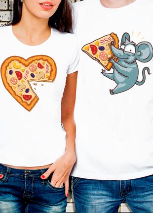 Парные футболки для влюбленных "Мышь и Пицца"
