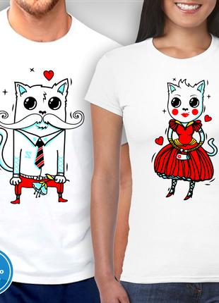 Парные футболки для влюбленных с принтом "Влюбленный кот и Кош...