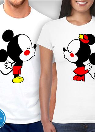 Парные футболки для влюбленных с принтом "Микки Маус и Минни"