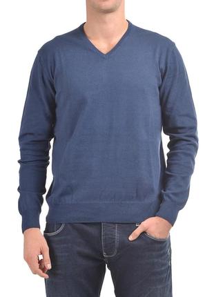 Универсальный мужской трикотажный свитер пуловер джинсового цв...