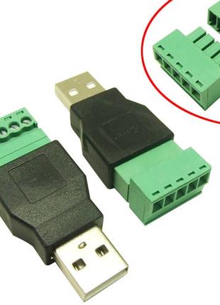 Переходник USB 2.0 Type-A штекер папа - клеммники 5pin