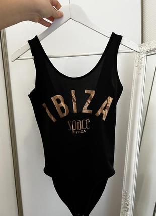 Суцільний купальник боді ibiza  .  боді чорний з принтом ibiza