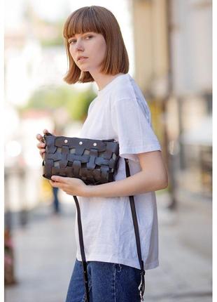 Шкіряна плетена жіноча сумка Пазл S чорна Krast