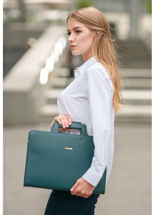 Жіноча шкіряна сумка для ноутбука і документів зелена