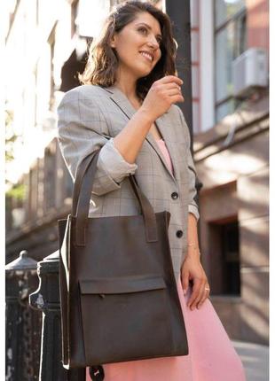 Кожаная женская сумка шоппер Бэтси с карманом темно-коричневая