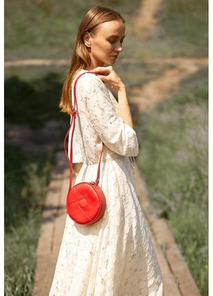 Шкіряна кругла жіноча сумка Бон-Бон червона
