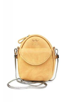 Кожаная женская мини-сумка Kroha желтая винтажная