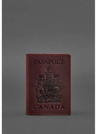 Кожаная обложка для паспорта с канадским гербом бордовая Crazy...