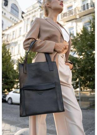 Кожана жіноча сумка шоппер Бетсі з кишенею чорна Крос