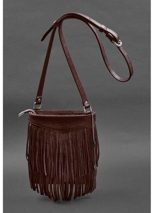 Кожаная женская сумка с бахромой мини-кроссбоди Fleco бордовая