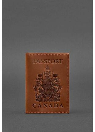 Кожаная обложка для паспорта с канадским гербом светло-коричне...