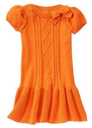 1, Теплое яркое оранжевое вязаное платье на девочку Джимбори G...