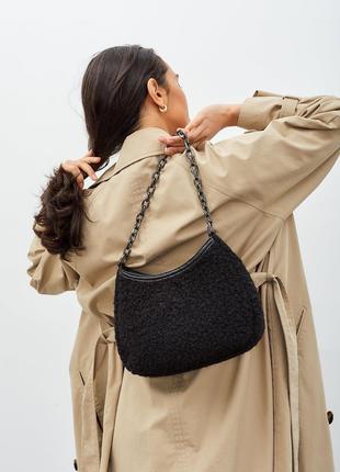 Женская сумка теди черная сумка барашек женский клатч через плечо
