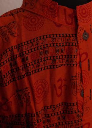 Оранжевая короткая мужская курта ( рубашка) Мантра размер S Индия