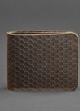 Кожаний чоловічий гаманець коричневий Карбон Орех портмоне