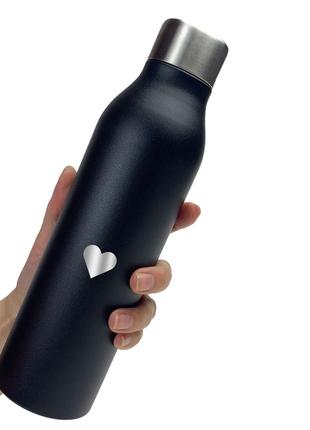 Термобутылка для напитков Сердечко (черная)