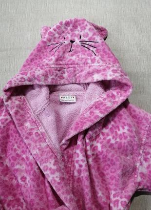 Розовый махровый халат с ушками на 3 - 6 лет