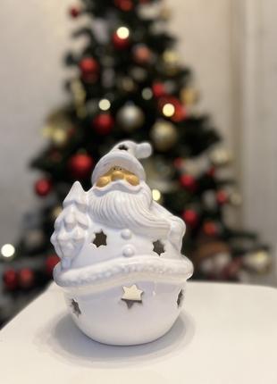 Новогодний декор подсвечник Дед Мороз с елкой большой