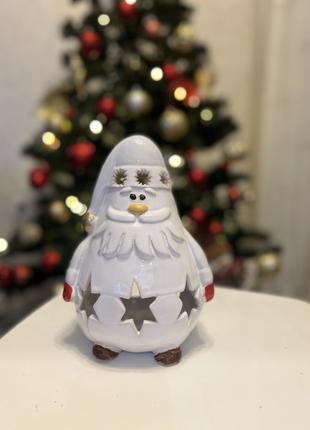 Новогодний декор подсвечник керамический Дед Мороз со звездами