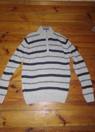 Теплый вязаный мужской свитер в полоску