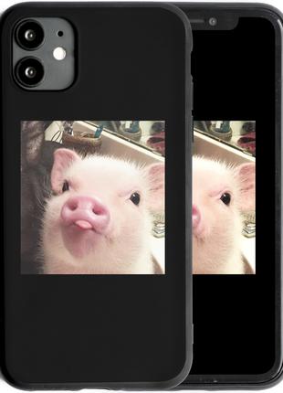 Силиконовый черный чехол с принтом "Piggy" для iPhone 11