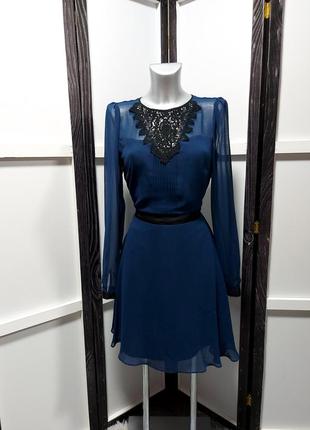 Синее платье миди с кружевом платье красивое 46 48 распродажа