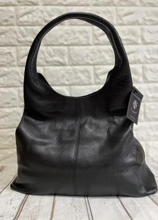 Большая кожаная сумка шоппер черная итальялия новая коллекция