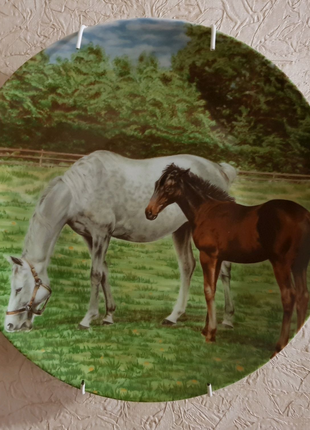 Продам немецкую, декоративную, фарфоровую тарелку с лошадьми.