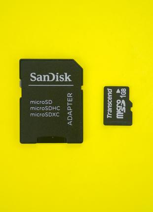 Карта памяти microSD Transcend 1 GB + SD Sandisk adapter