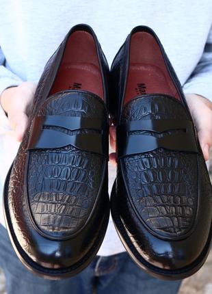 Мужские туфли Лоферы из натуральной кожи, черные