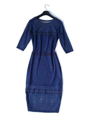 Коктельное  платье темно-синее гипюровое с кружевом