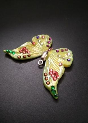 Кулон разноцветная бабочка из полимерной глины для девушки