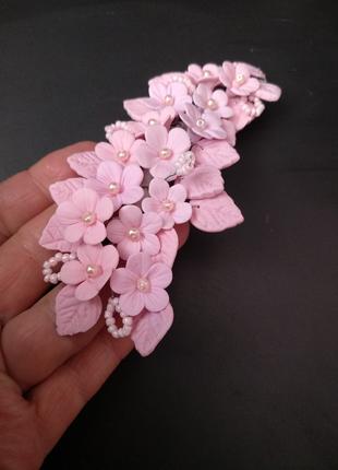 Свадебная веточка с розовыми цветами из полимерной глины для н...