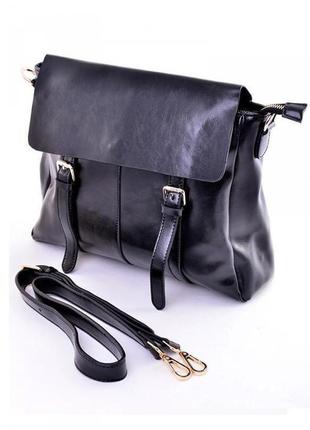 Женская деловая ,повседневная кожаная черная сумка -портфель с...
