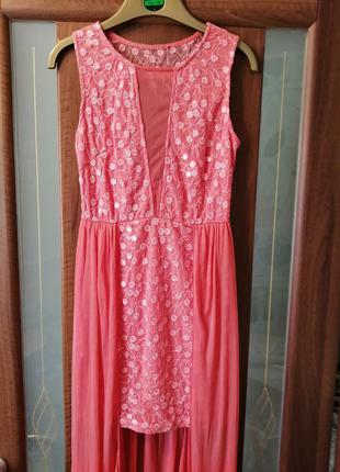 Sale нежно-розовое платье с шифоновыми вставками