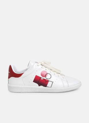 Дизайнерские кожаные кроссовки isabel marant white &amp; red b...