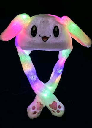 Карнавальная шапка с подсветкой: белый зайчик с поднимающимися уш