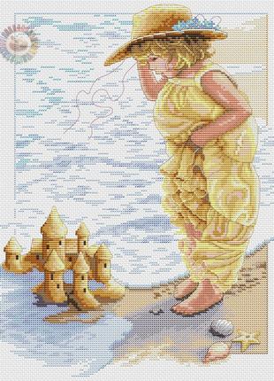 Набір для вишивання хрестиком дівчинка на березі моря. Розмір:...