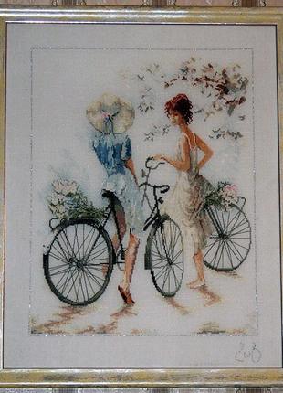 Набор для вышивания крестиком Девчата на велосипеде. Размер: 3...