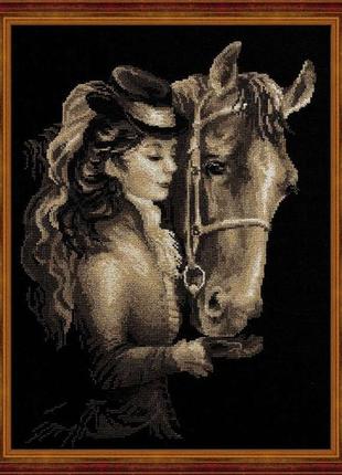 Набор для вышивания крестиком Девушка с лошадью. Размер: 24,5*...