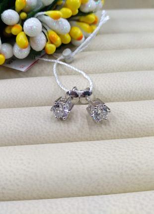 Срібні сережки гвоздики пусети з великими каменями фіанітами 925