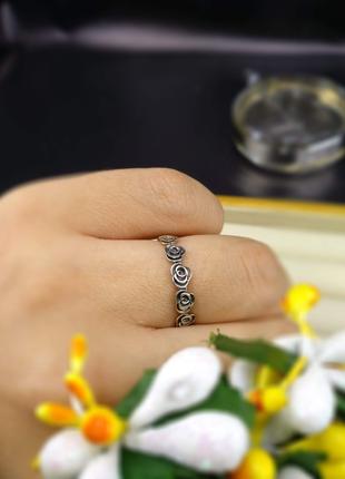 Серебряное кольцо розочка роза с чернением 925 размер 18, 18.5