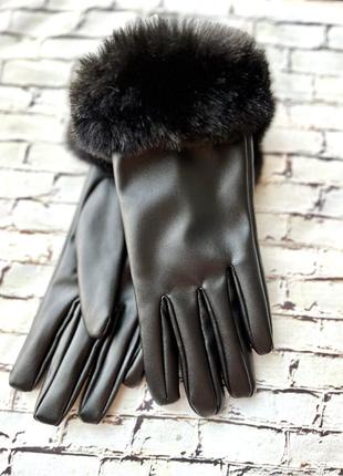 Женские перчатки из экокожи, черные перчатки