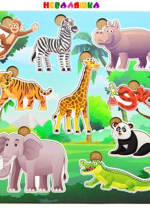 Деревянная игра рамка дикие животные африка большая 24х24 см ц...